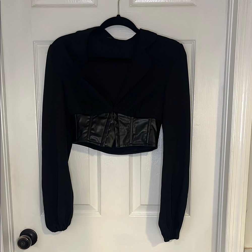 Fashion Nova Black Blouse with Faux Leather Corset